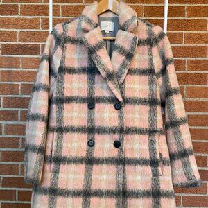 Pink and grey plaid pea coat.
